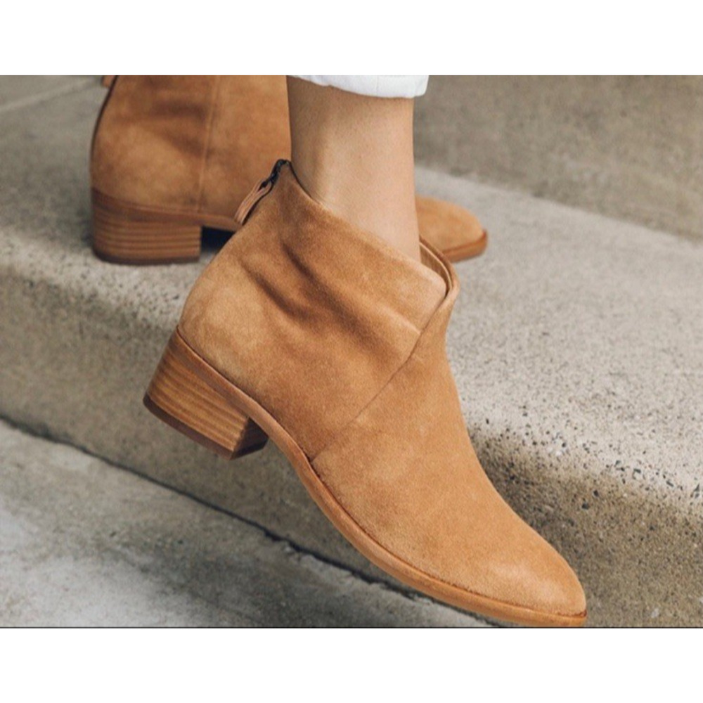Soludos Venetian‎ Tan Suede Ankle Block Heel Booties Zip Women’s 8.5